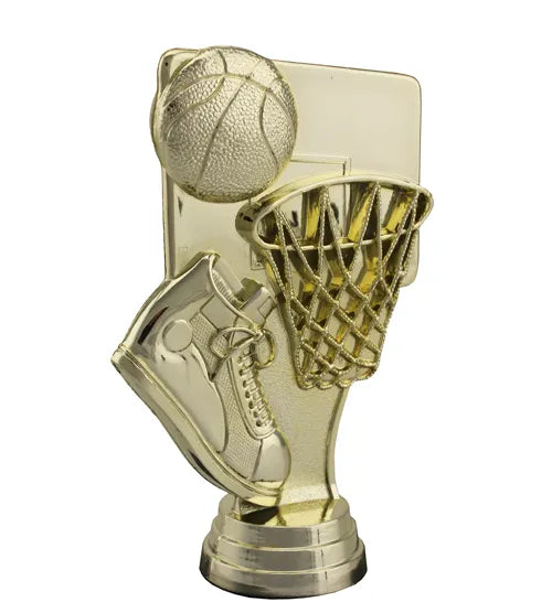 Gold basketball boot and net, plastic figurine Can be rotated to insert a 25mm dia. image/logo  120mm Tall