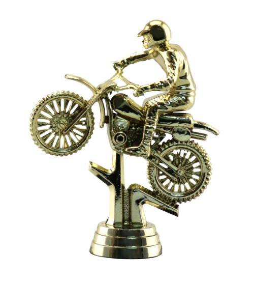 Motorbike and rider, gold plastic figurine 110mm Tall