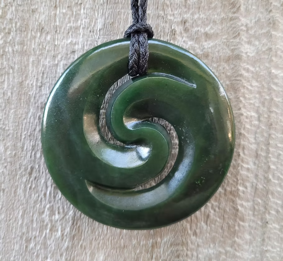 Greenstone Pendants-HPC153XL G/S DBL CIRCLED KORU 70mm