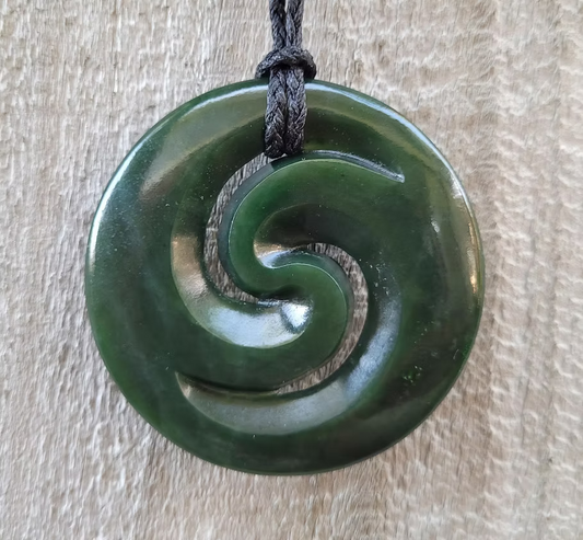 Greenstone Pendants-HPC153XL G/S DBL CIRCLED KORU 70mm